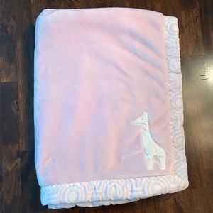 EUC Jonathan Adler Fisher Price pink giraffe blanket with pink and white trim